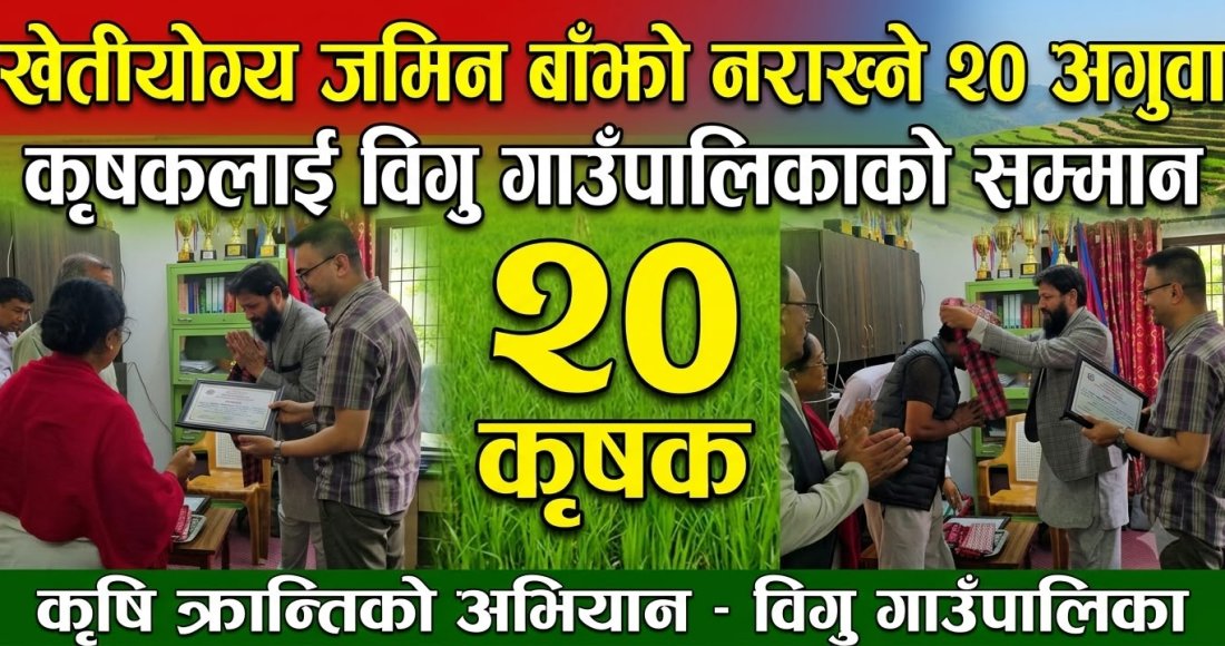 खेतीयोग्य जमिन बाँझो नराख्ने २० अगुवा कृषकलाई विगु गाउँपालिकाको सम्मान