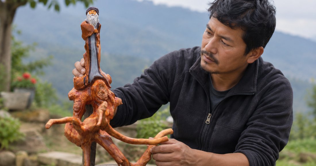 रुखको जराबाट कला जन्माउँदै दोलखाका सुजन, तयार पारे ६० कलाकृति