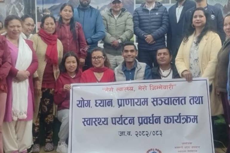 मेरो स्वास्थ्य, मेरो जिम्मेवारी” अभियान अन्तर्गत दोलखामा योग तथा स्वास्थ्य पर्यटन कार्यक्रम सम्पन्न